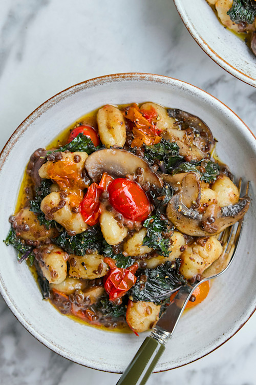 Creamy Mushroom, Kale & Lentil Gnocchi