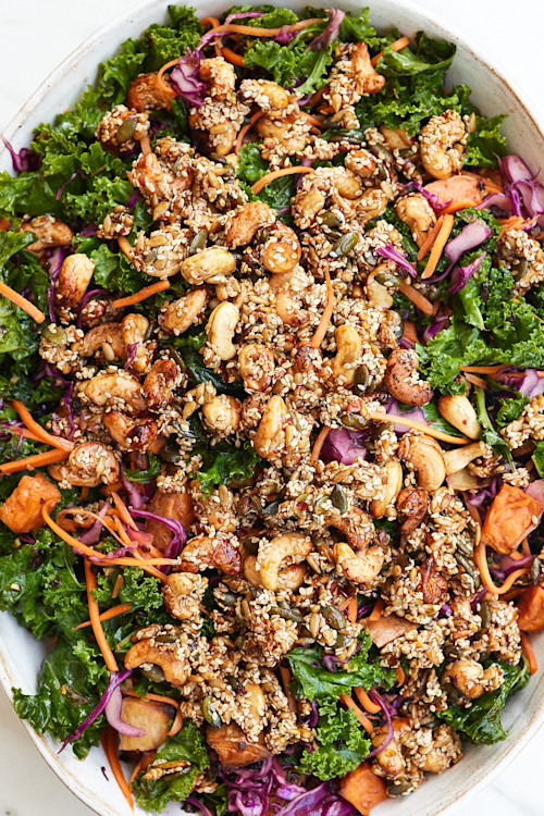 Crispy Lentil, Kale & Cashew Salad