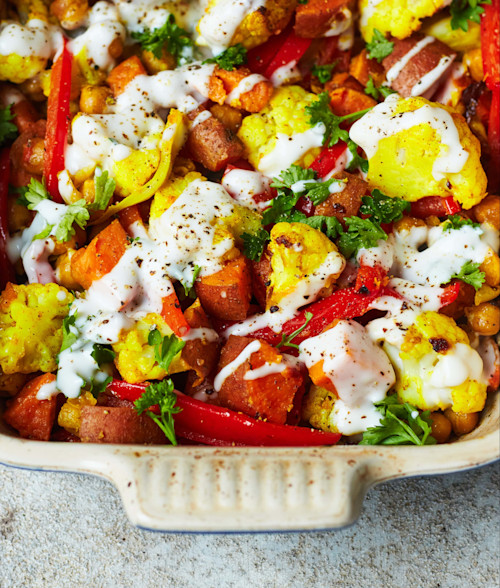 Turmeric Cauliflower & Sweet Potato Traybake 