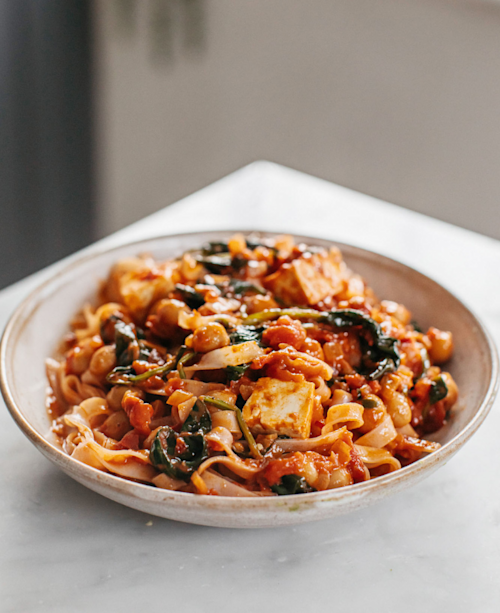 Chickpea, Tofu & Harissa Stew With Rice Noodles